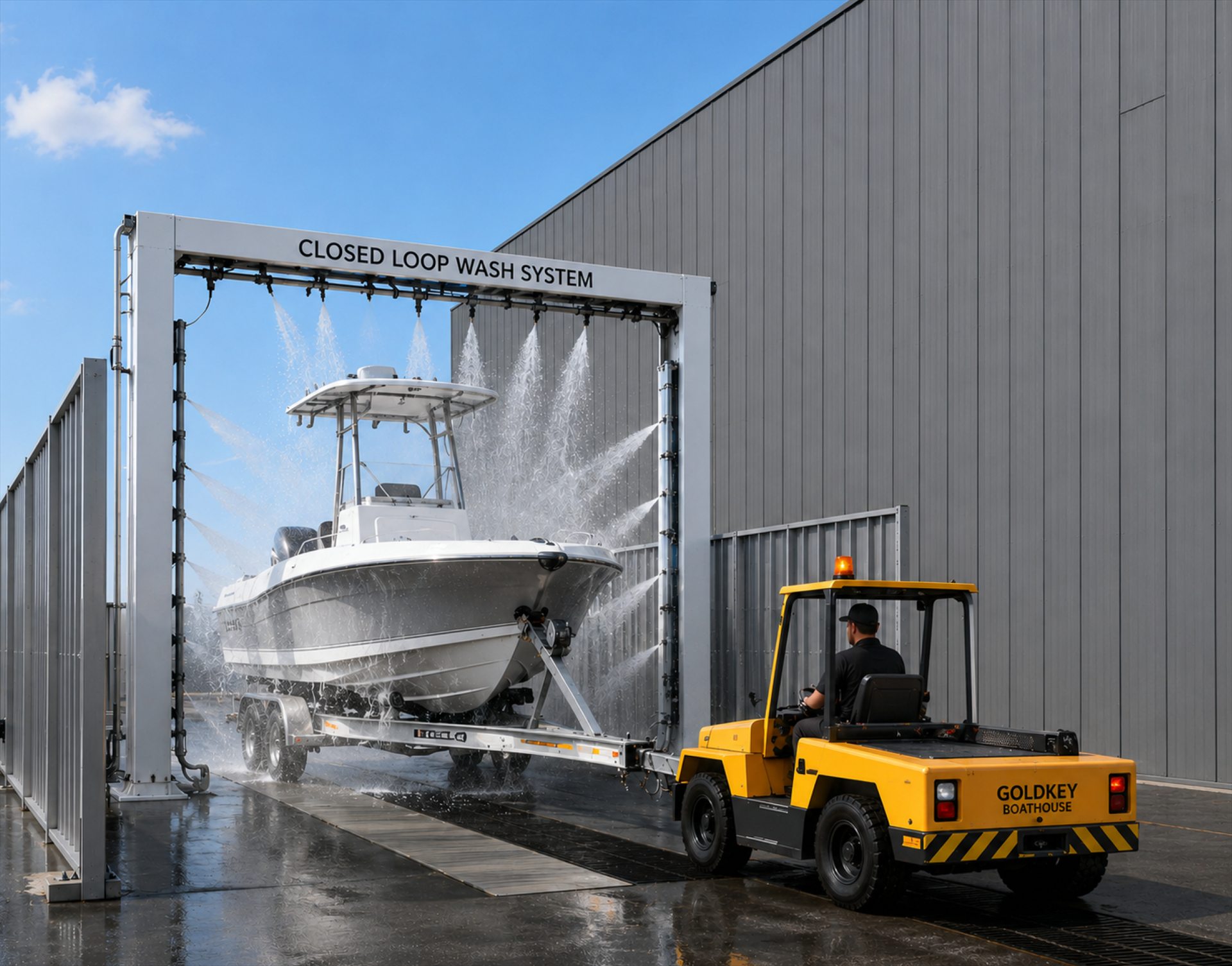 Architectural rendering of GoldKey’s planned boat and trailer wash station